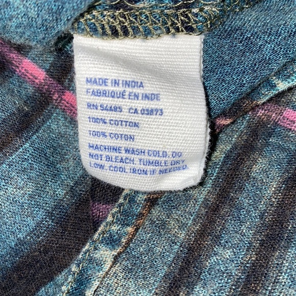 American Eagle plaid flannel long sleeve button up shirt acid wash blue black XS - Picture 10 of 11